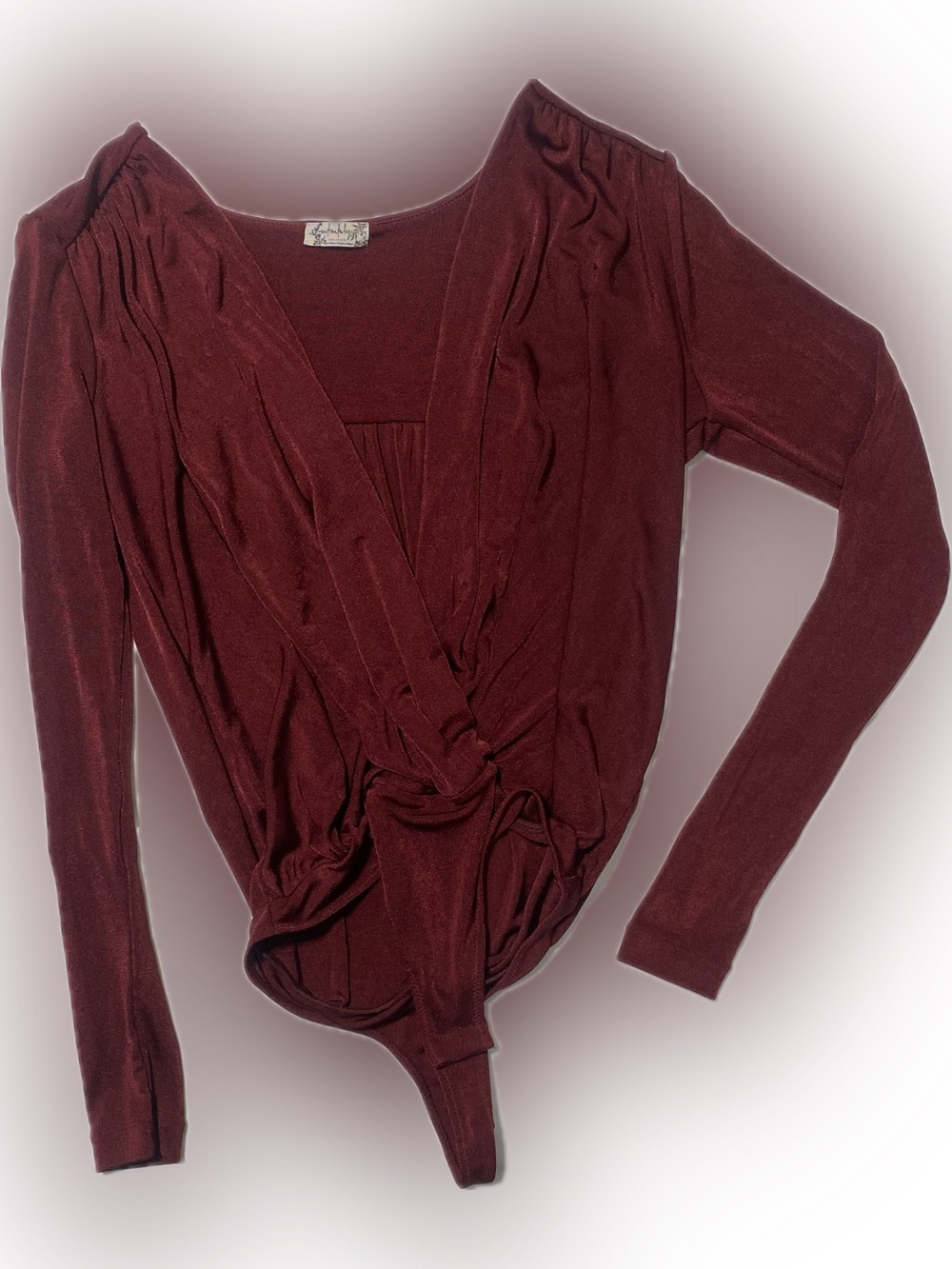 Free People Wine Wrap-Front Long Sleeve Bodysuit